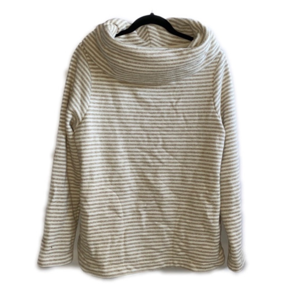 Tommy Hilfiger Large Cowl Neck Sweater Thick Soft Striped Zip Pockets